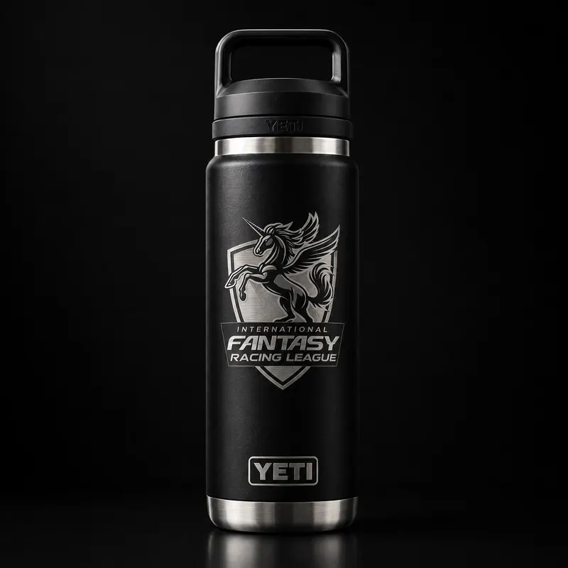 Engraved YETI Rambler in Black, IFRL shield side